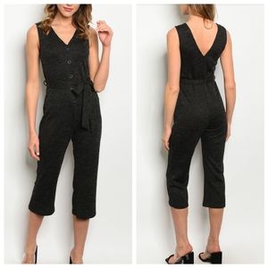 Black V-neck Cropped Jumpsuit